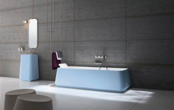 salle de bain baignoire blue gris