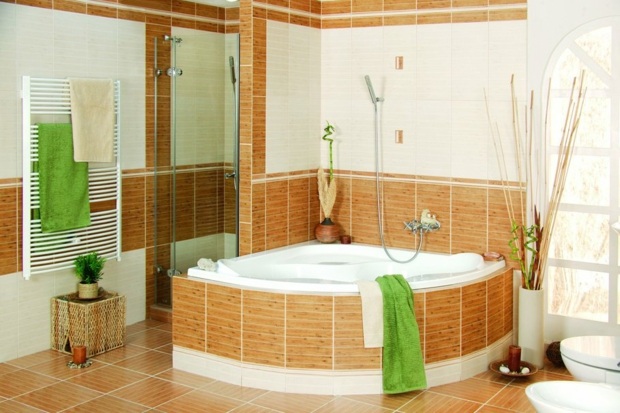 salle de bain contemporaine carrelage blanc brun