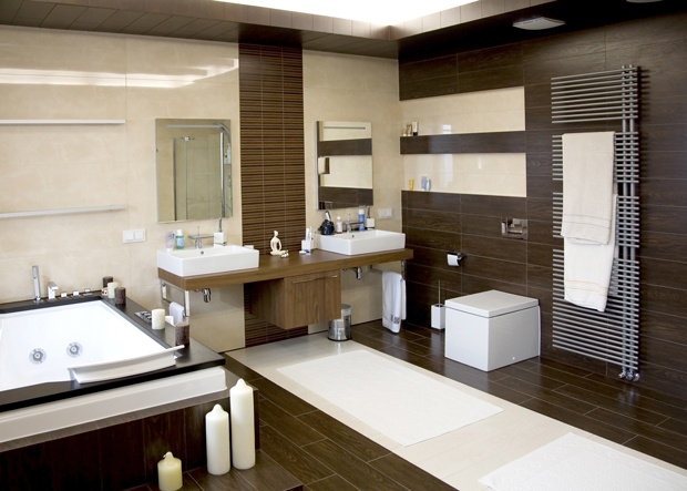 salle de bain contemporaine carrelage brun sophistiqué