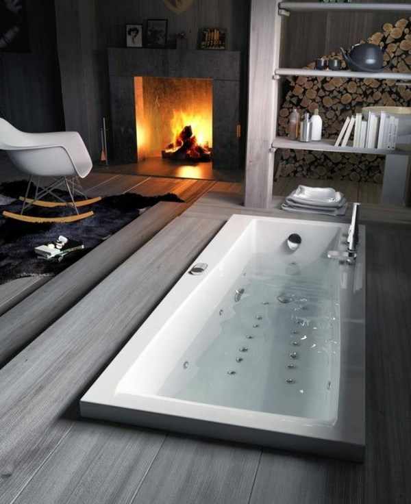 salle de bain contemporaine cheminée design