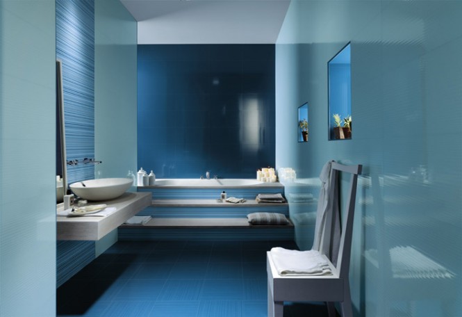 salle de bain en carrelage bleu