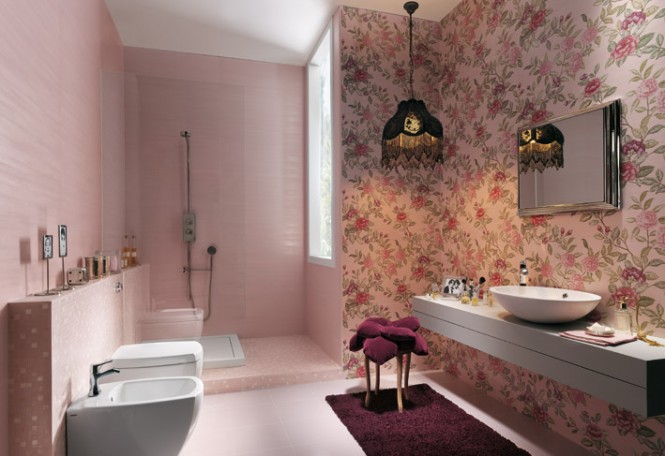 salle de bain florale carrelage