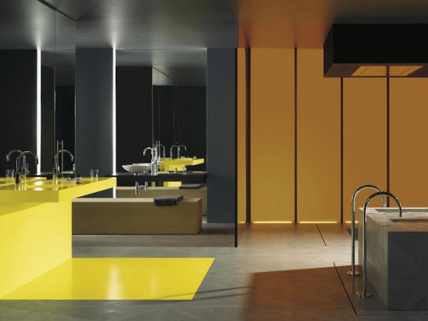 salle de bain jaune accessoires décoration