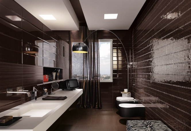 salle de bain masculine en carrelage marron
