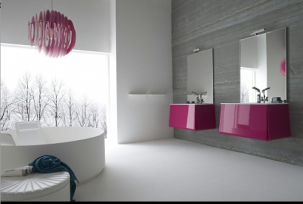 salle de bain moderne blanc et rose