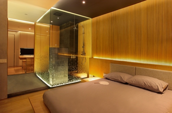 salle de bain ouverte douche cabine verre