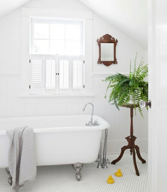 salle de bain style rétro plante