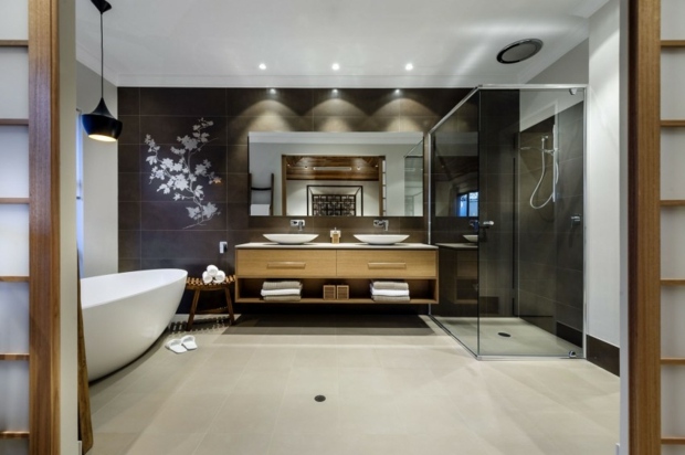 salle de bain zen avec motifs cerisier japonais