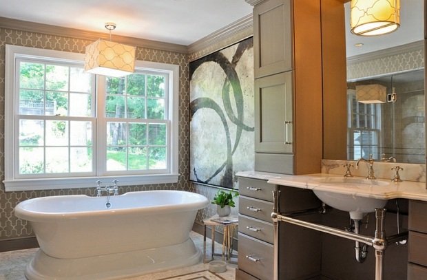 salle de bain élégante papier peint motifs orientaux