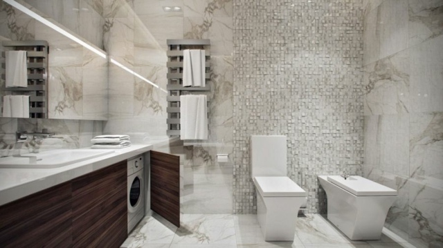 salle de bains design spa marbre tuiles blanches