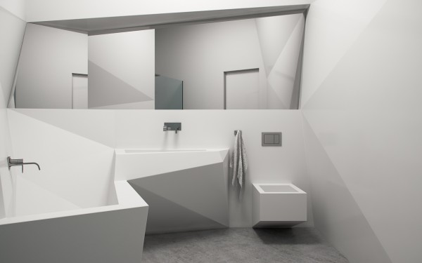 salle de bains futuriste blanc baignoire