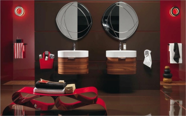 salle de bains luxe rouge bois