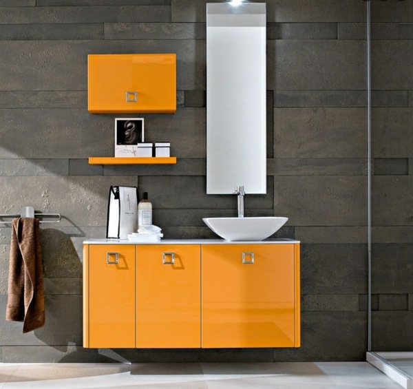 bains moderne accent couleur jaune orange