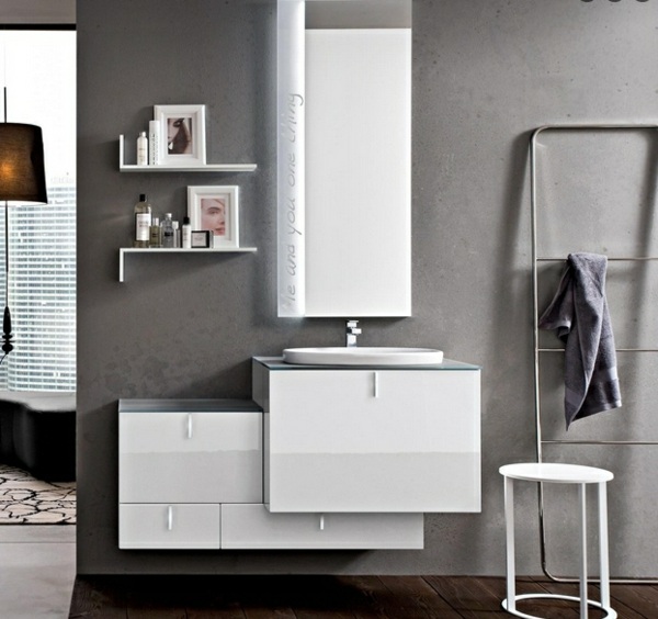 blanc et gris formes simples salle bains meuble