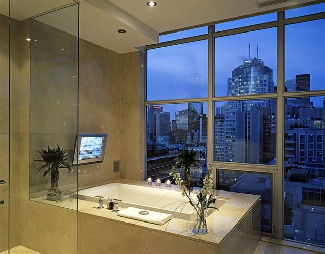 salle de bains spa design moderne television rebord