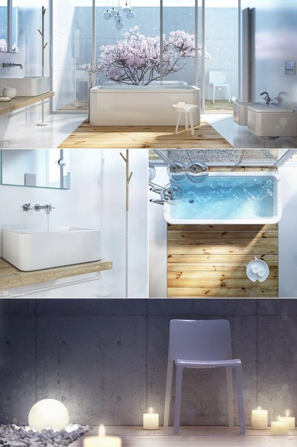 salles de bains nature galet blanc bougie eau cristaline rectangulaire