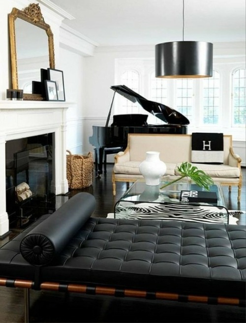 décoration d’intérieur masculine salon chic moderne canape piano noir
