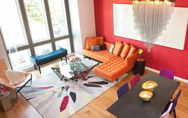 Plein couleurs tapis de cette salle de séjour moderne chef d'oeuvre 