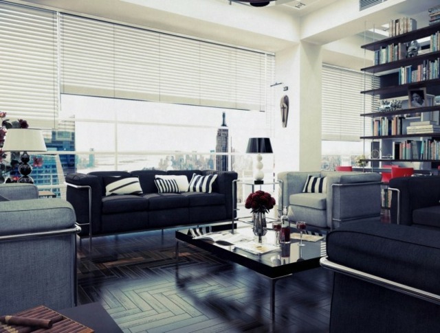 salon confortable mobilier gris appartement contemporain