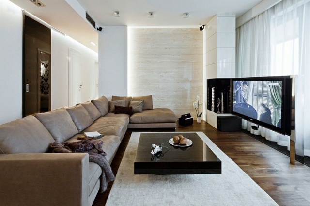 salon de luxe long canapé design écran plat