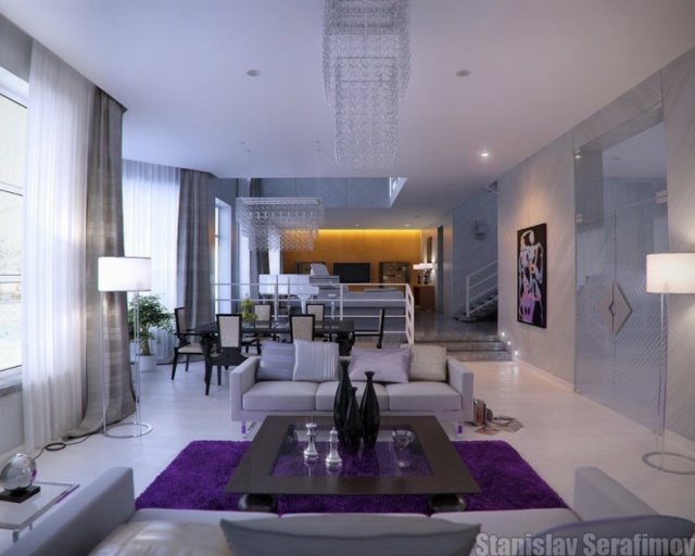 salon glamour blanc violet meubles contemporains