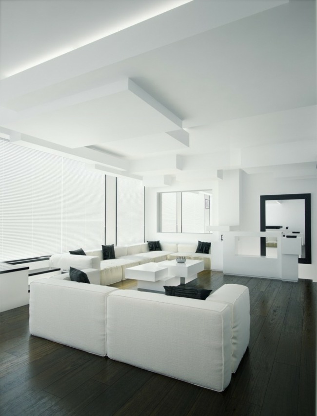 salon mobilier blanc sol bois