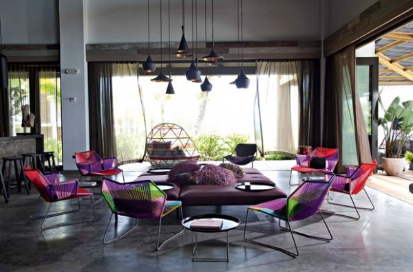 salon moderne violet lampes design suspension