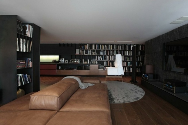salon open space avec meubles de luxe en cuir