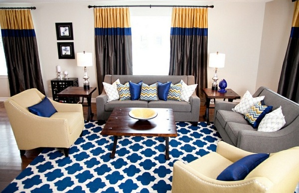 salon tapis blue blanc motifs marocains