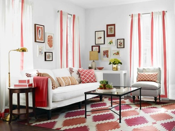 salon tapis moderne rouge blanc