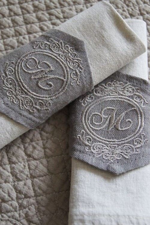 serviettes mariage initiales