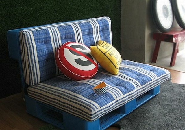 sofa bleu palette bois design