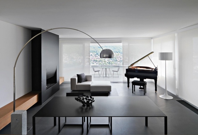 studio minimaliste salon salle manger lampadaires design