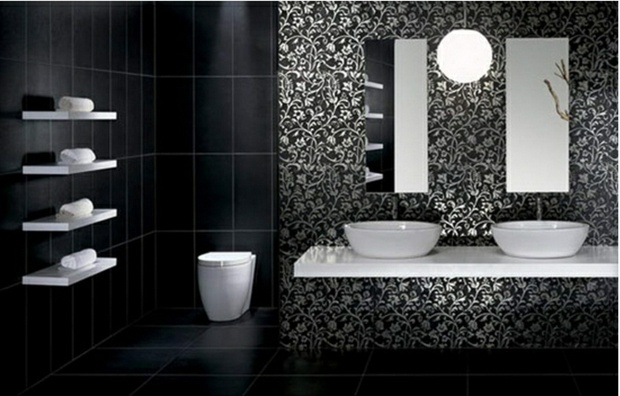 superbe salle de bain de luxe noire et blanche