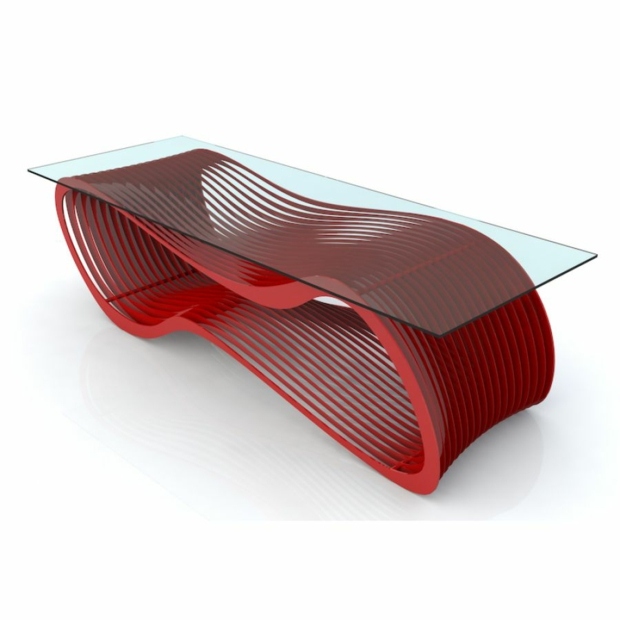 table basse design rouge verre