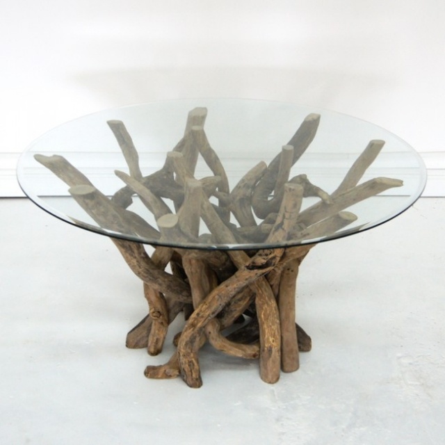 table basse en verre idée-originale-salon-bois