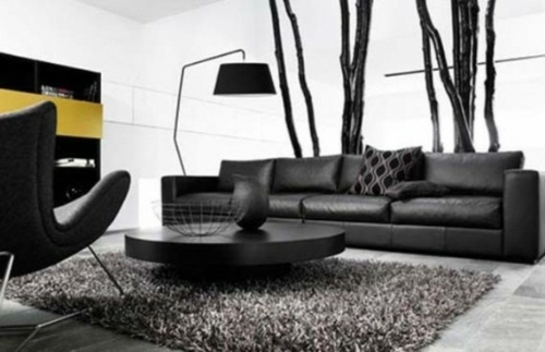 table basse ronde noir salon minimalistique