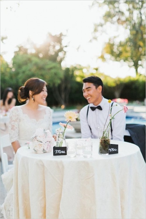 table des mariés chinois asiatique couple nappe plis marque place