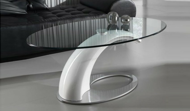 table design basse futuriste matière metal ellipse