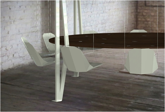 table-design-suspendue-King-Arthur-Round-Table-sièges-blanc-confortables table design