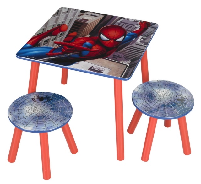 table-enfant-thème-spiderman-tabourets-ronds