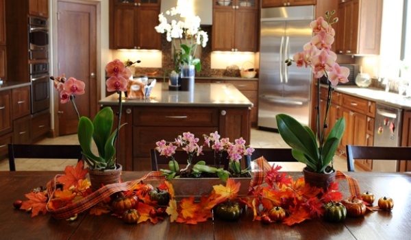table manger composition orchidees decorees feuilles automne