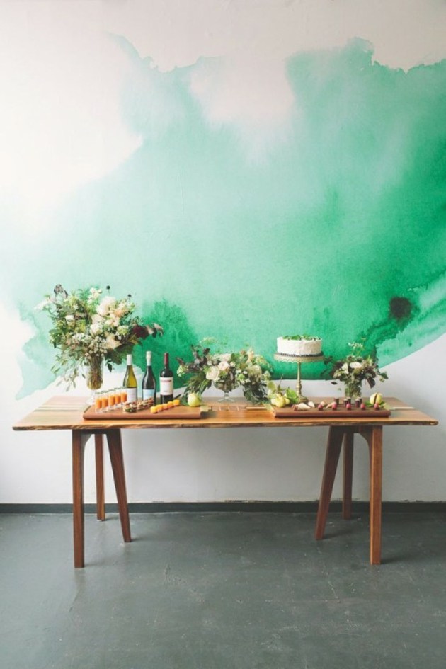 table mariage mur decore couleur verte aquarelle