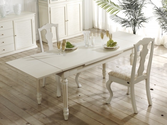 table-salle-manger-extensible-blanche-élégante-chaises-tapissées-parquet table salle à manger extensible