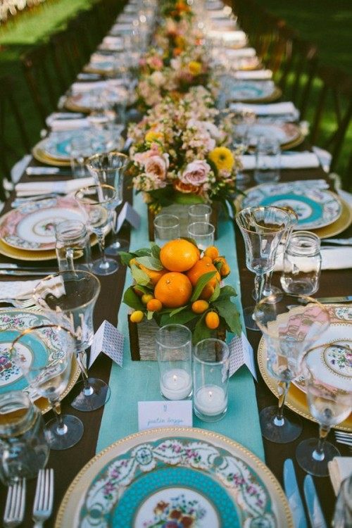 table élégante raffinée accents bleu turquoise