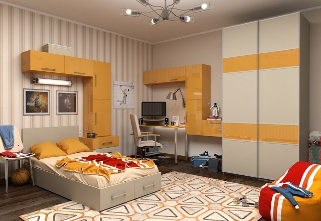 tapis chambre enfant meubles jaune-orange