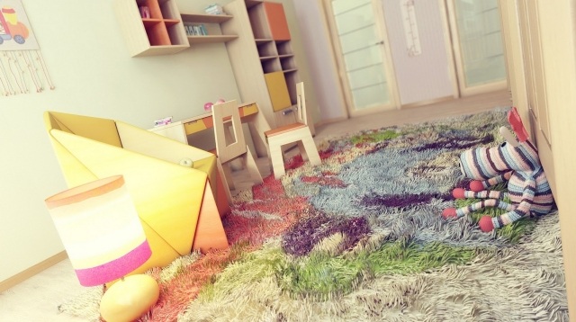tapis chambre enfant poil long couleurs pastel