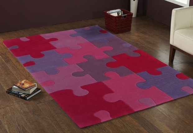 tapis ludique motifs puzzle nuances violettes