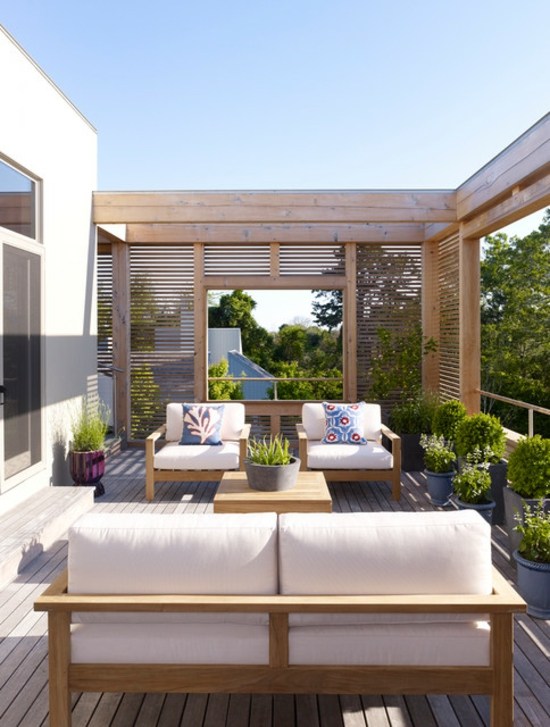 terrasse exterieure bois canape paysage fauteuil