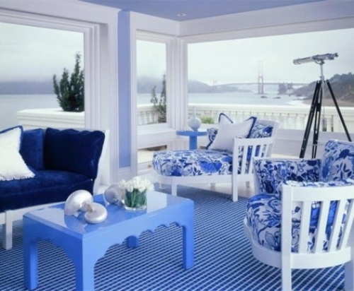 terrasse fermée vue mer couleurs blue blanc